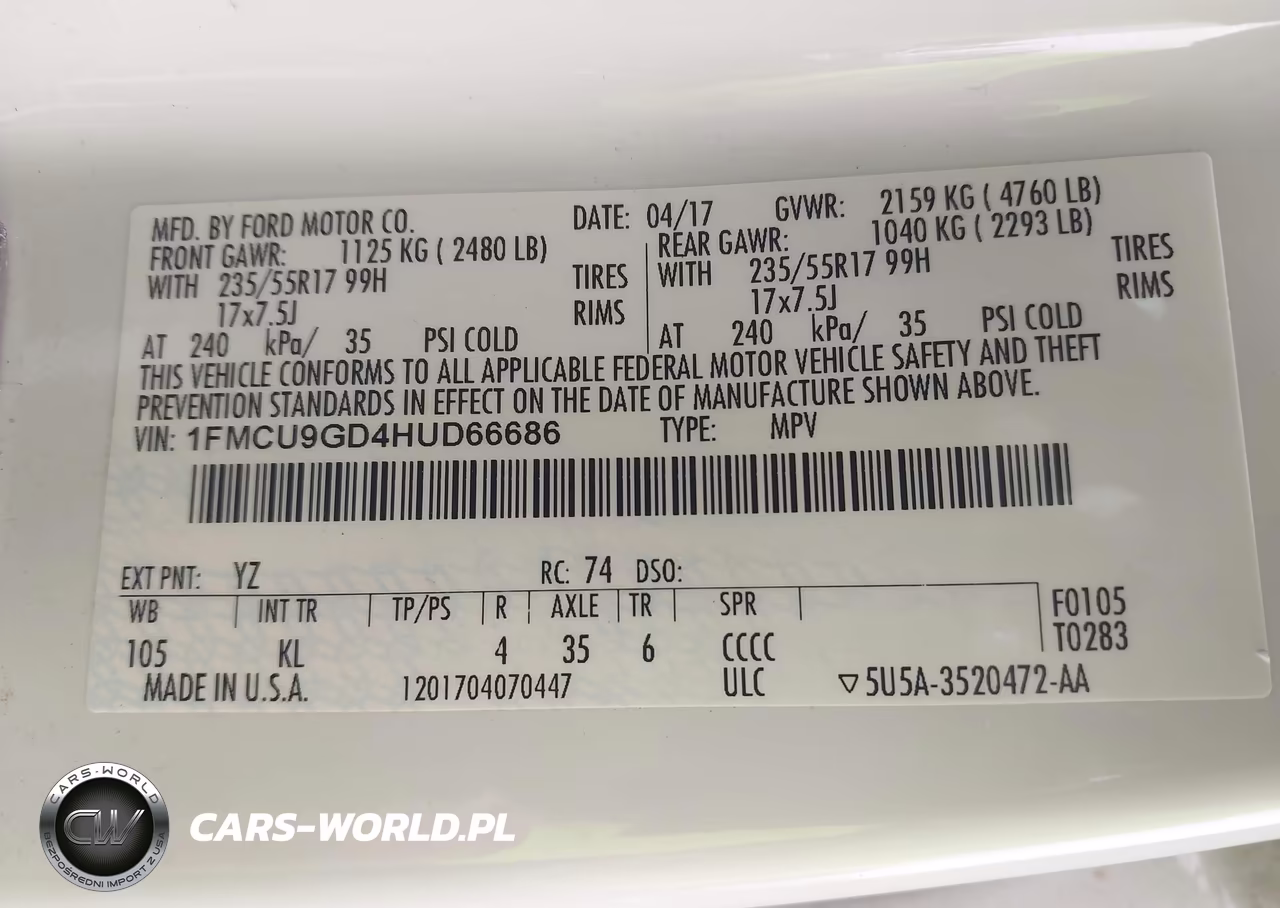 2017 Ford Escape Se VIN:1FMCU9GD4HUD66686 - 9