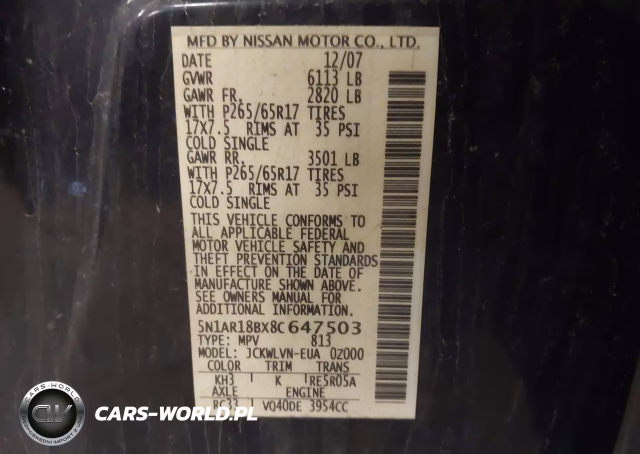 2008 Nissan Pathfinder Le VIN:5N1AR18BX8C647503 - 9