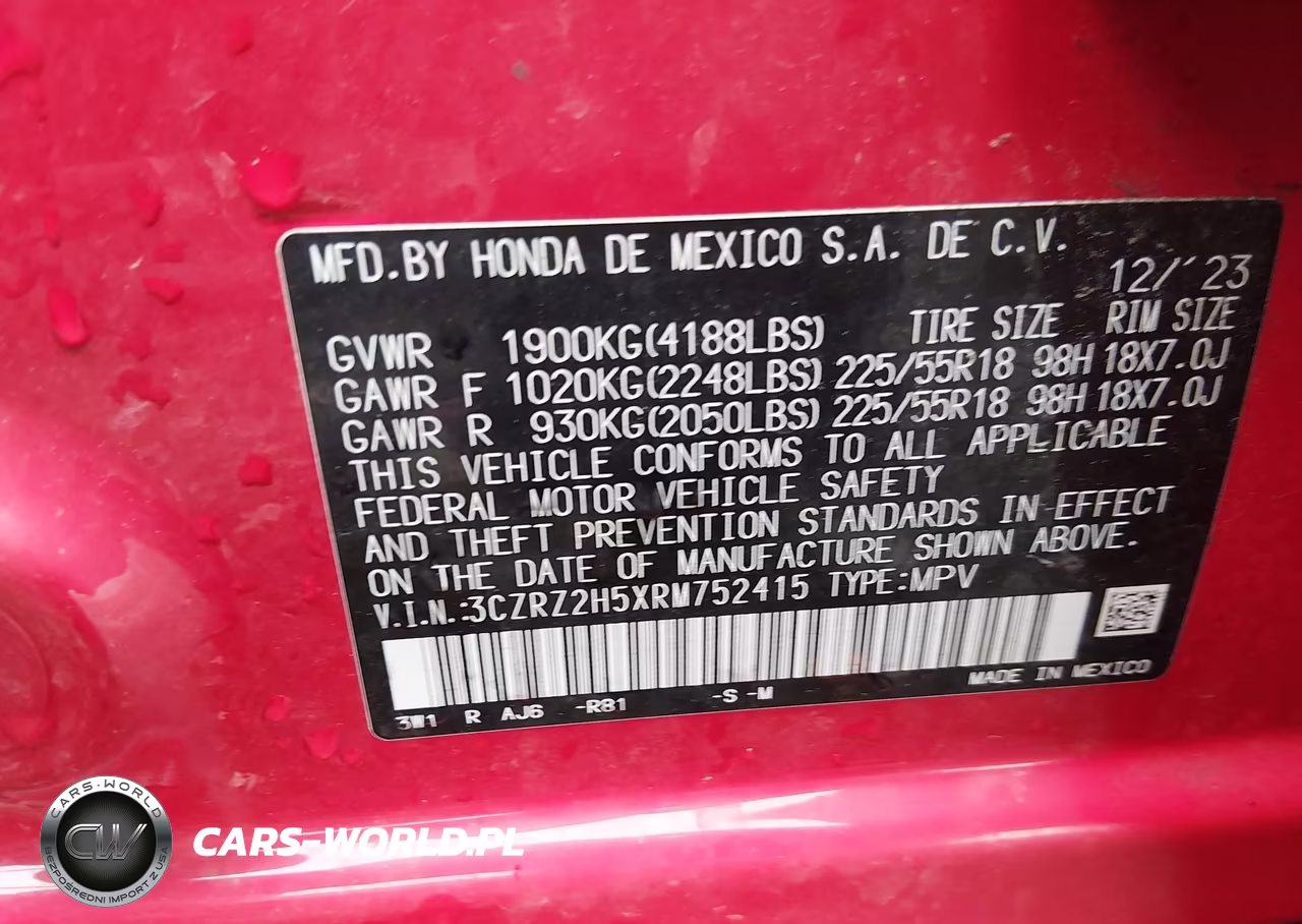 2024 Honda Hr-V Awd Sport-Awd Sport W-O Bsi VIN:3CZRZ2H5XRM752415 - 9