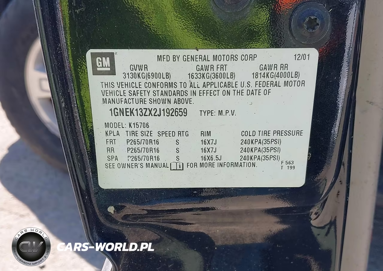 2002 Chevrolet Tahoe Lt VIN:1GNEK13ZX2J192659 - 9