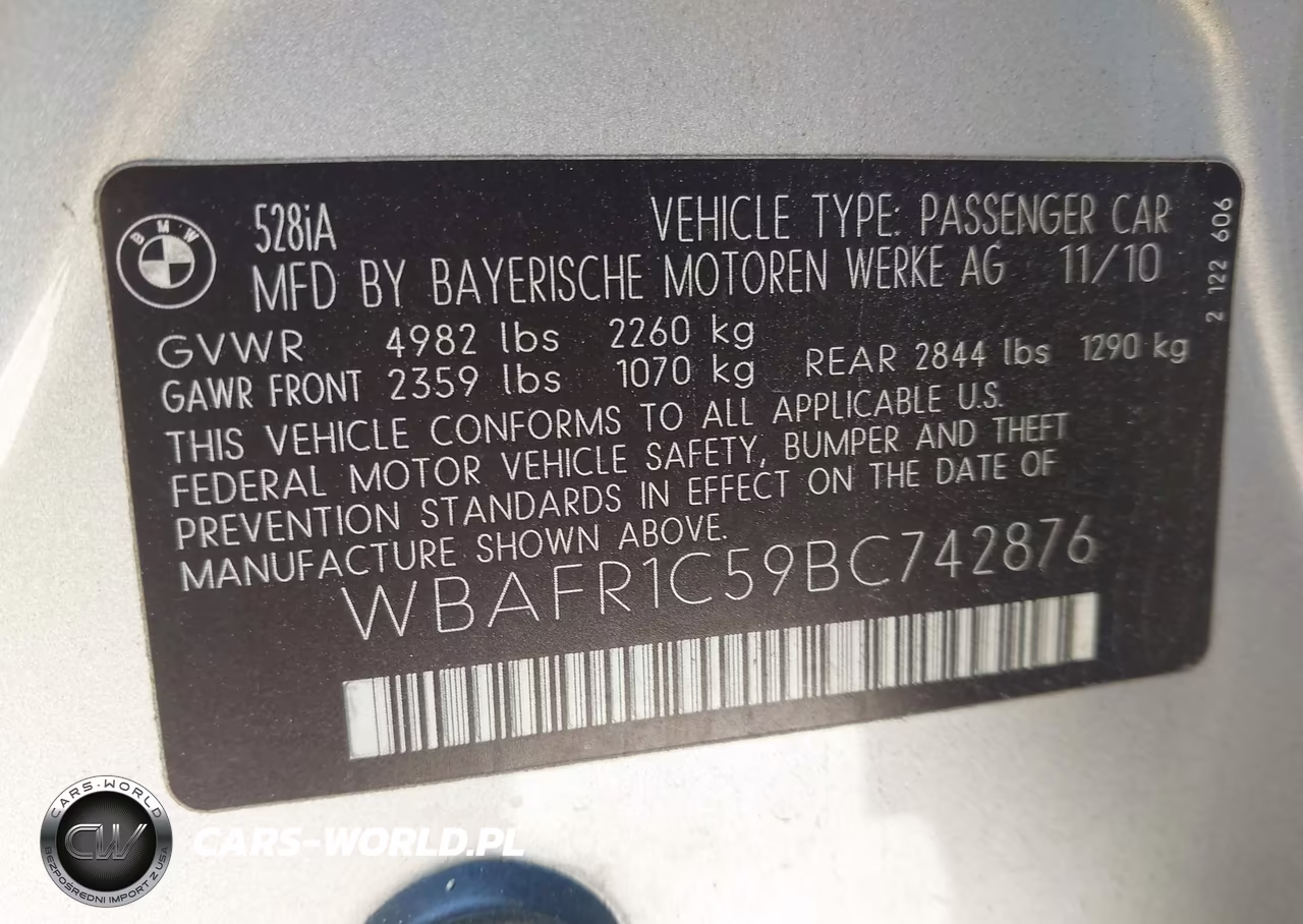 2011 BMW 528I VIN:WBAFR1C59BC742876 - 9