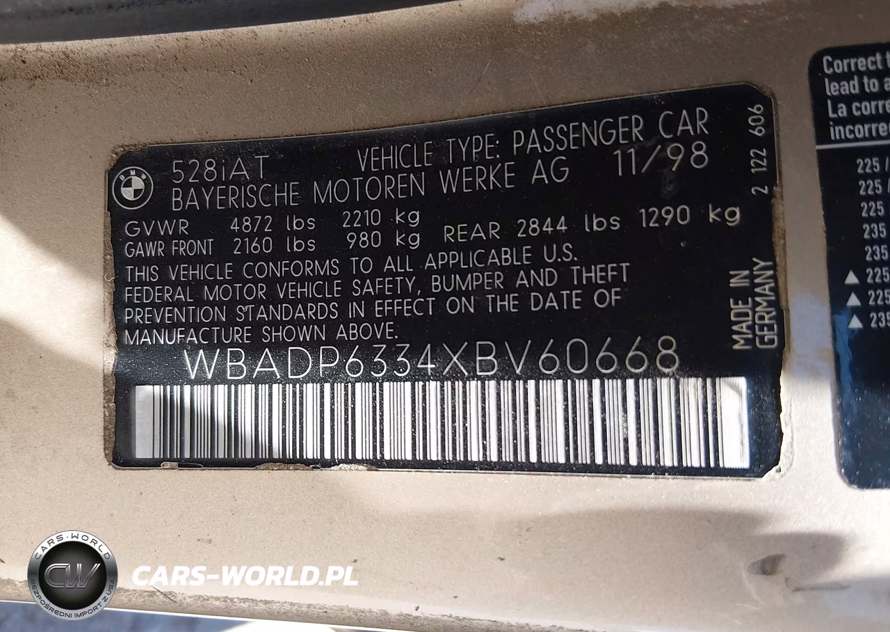 1999 BMW 528Ia Sport VIN:WBADP6334XBV60668 - 9