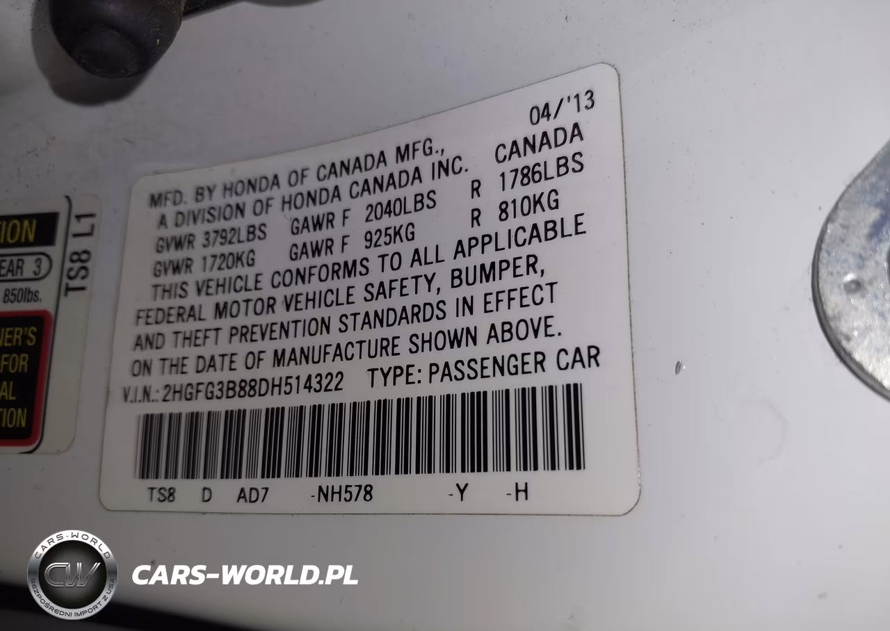2013 Honda Civic Ex VIN:2HGFG3B88DH514322 - 9
