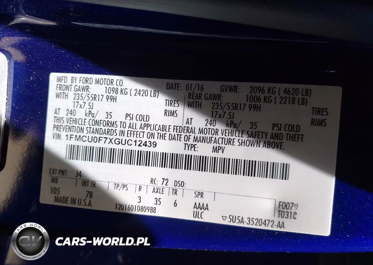 2016 Ford Escape S VIN:1FMCU0F7XGUC12439 - 9