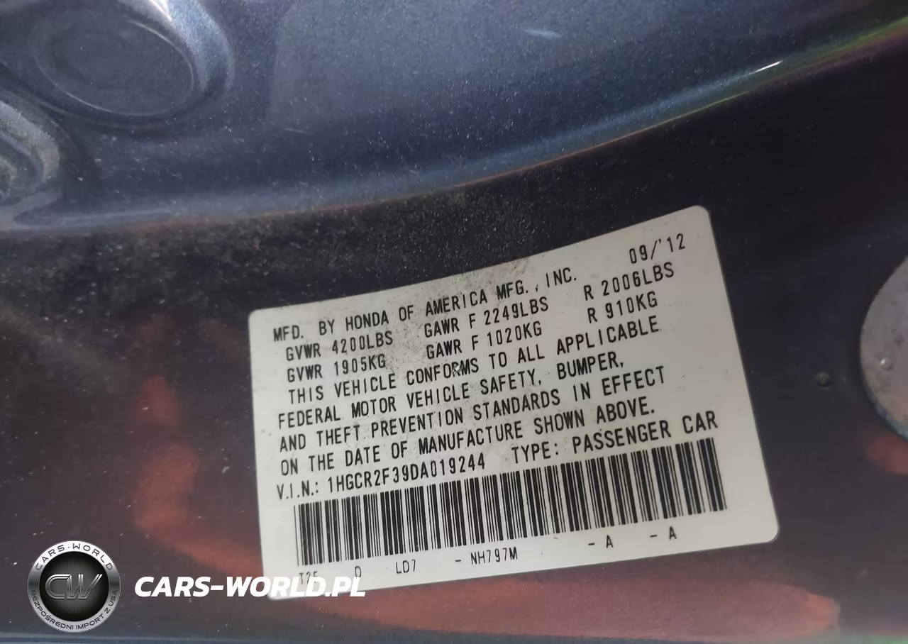 2013 Honda Accord Lx VIN:1HGCR2F39DA019244 - 9
