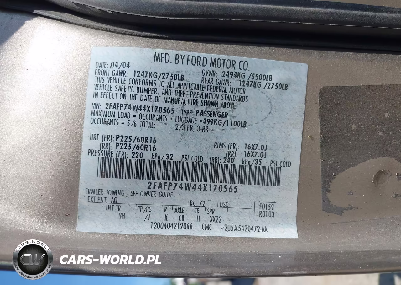 2004 Ford Crown Victoria Lx VIN:2FAFP74W44X170565 - 9