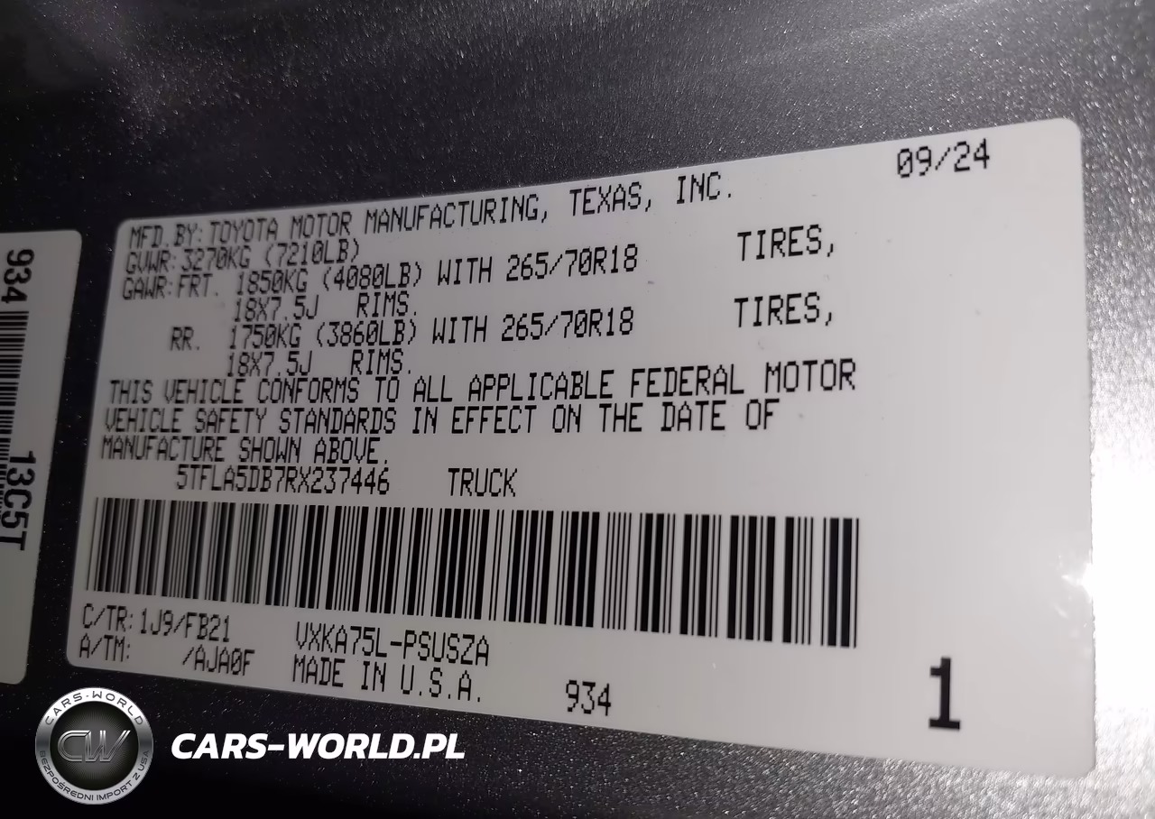 2024 Toyota Tundra Sr5 VIN:5TFLA5DB7RX237446 - 9