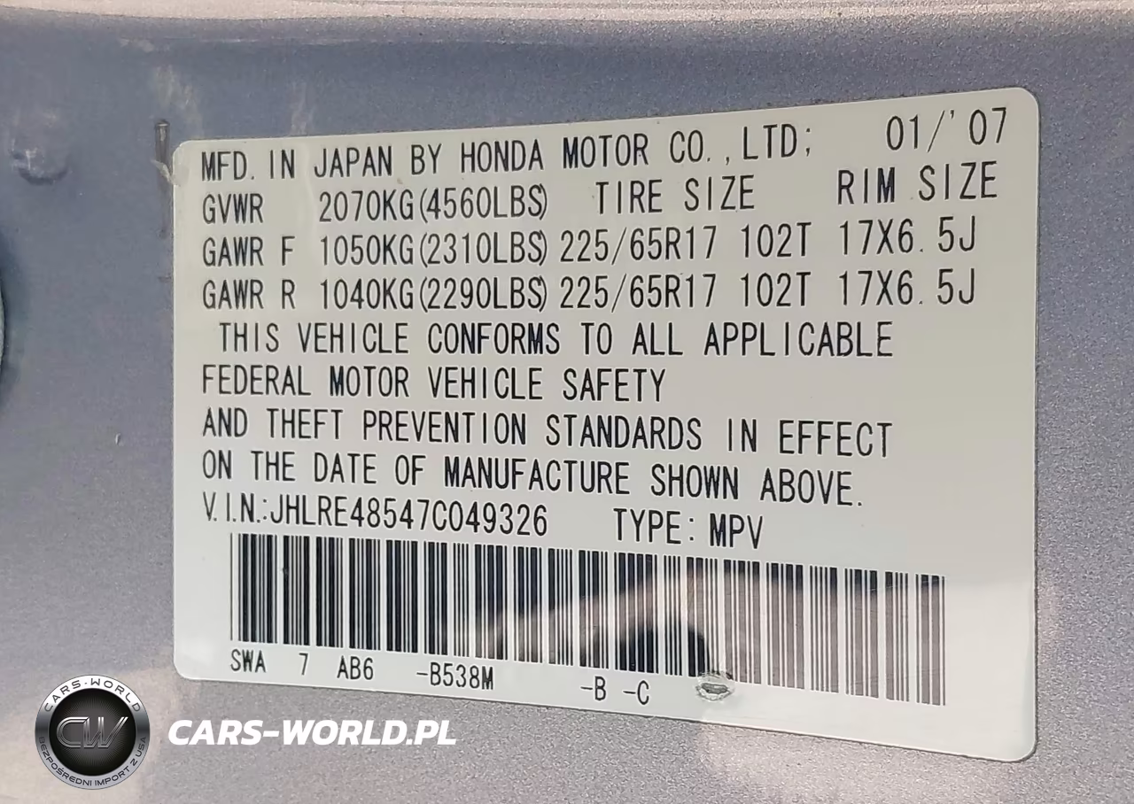 2007 Honda Cr-V Ex VIN:JHLRE48547C049326 - 9