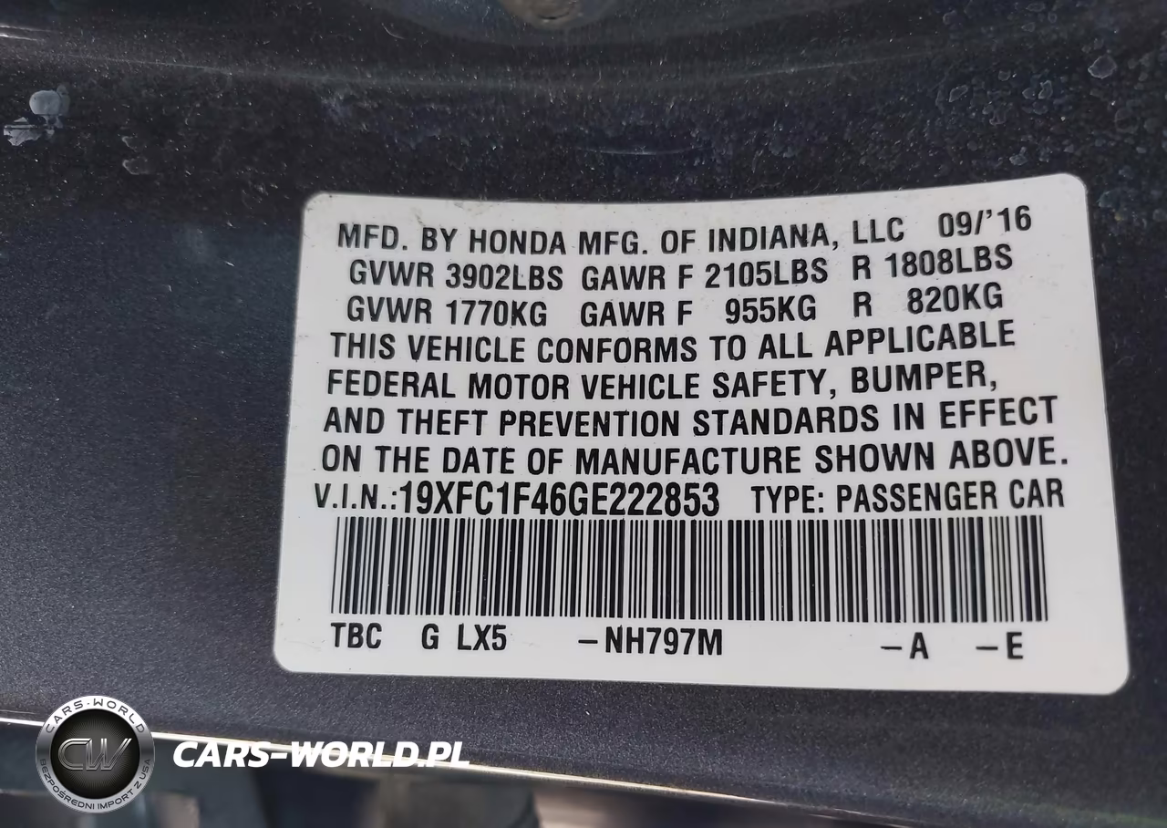 2016 Honda Civic Ex-T VIN:19XFC1F46GE222853 - 9