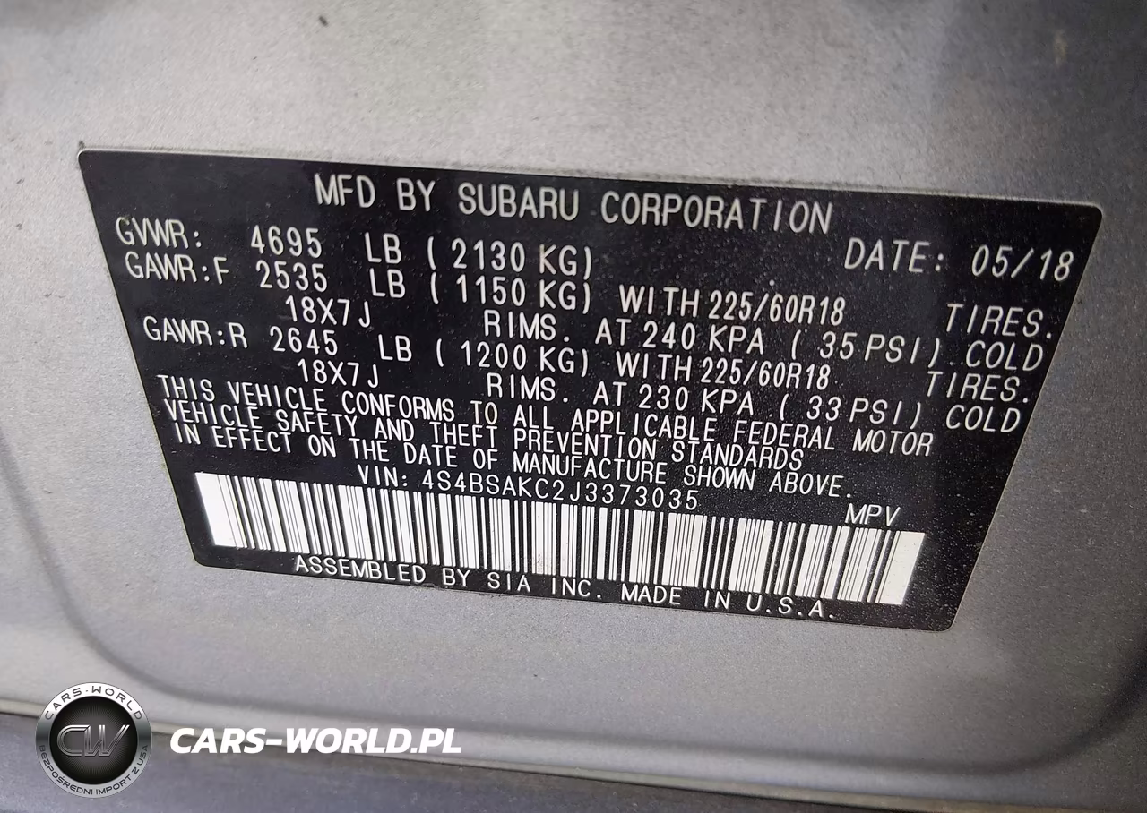 2018 Subaru Outback 2.5I Limited VIN:4S4BSAKC2J3373035 - 9