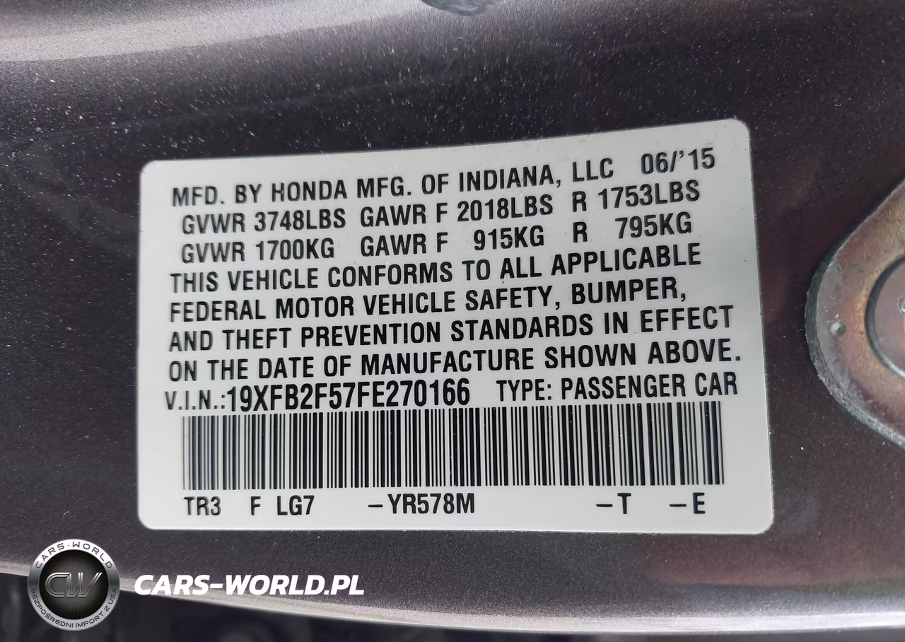 2015 Honda Civic Lx VIN:19XFB2F57FE270166 - 9