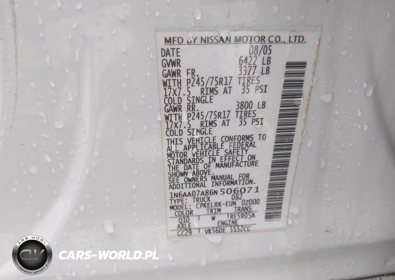 2006 Nissan Titan Xe VIN:1N6AA07A86N506071 - 9