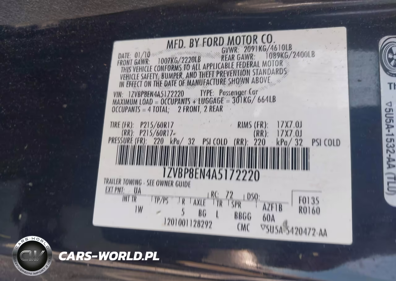 2010 Ford Mustang V6 VIN:1ZVBP8EN4A5172220 - 9