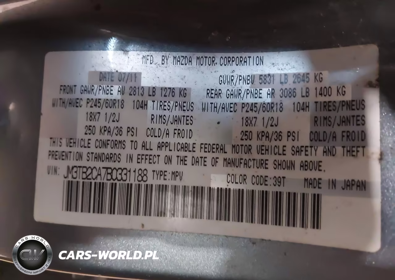 2011 Mazda Cx-9 Touring VIN:JM3TB2CA7B0331188 - 9