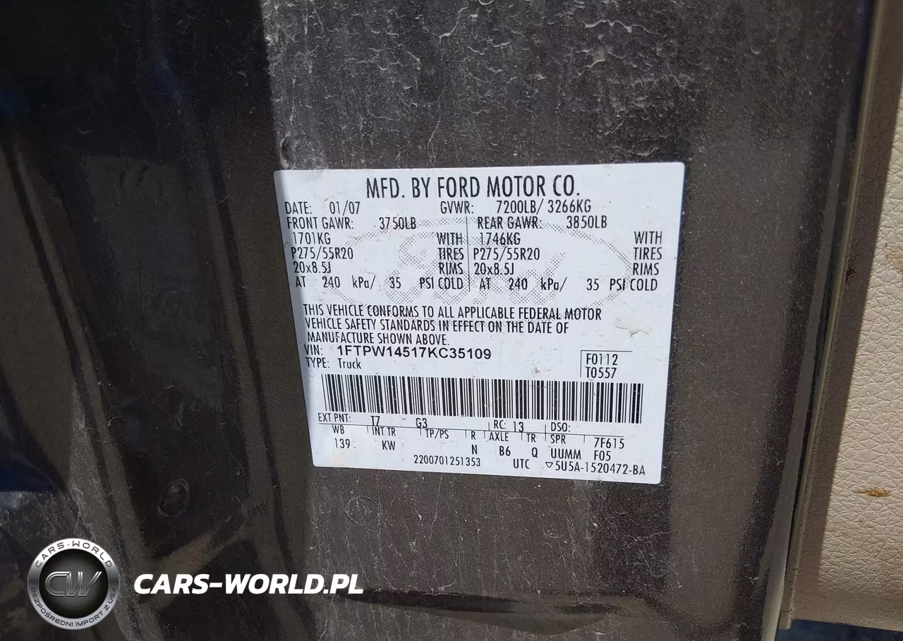 2007 Ford F-150 Fx4-Lariat-Xlt VIN:1FTPW14517KC35109 - 9