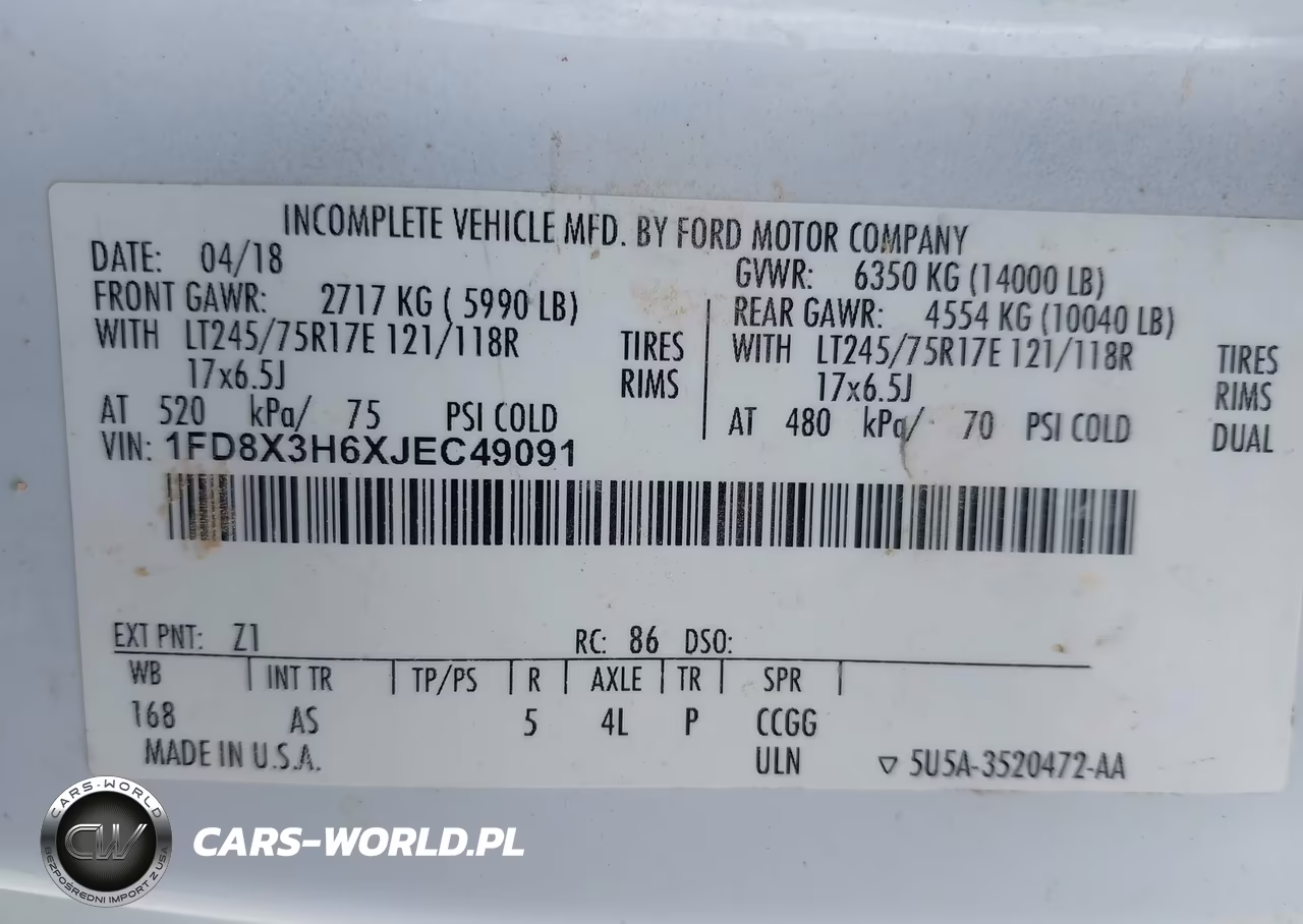 2018 Ford F-350 Chassis Xl VIN:1FD8X3H6XJEC49091 - 8