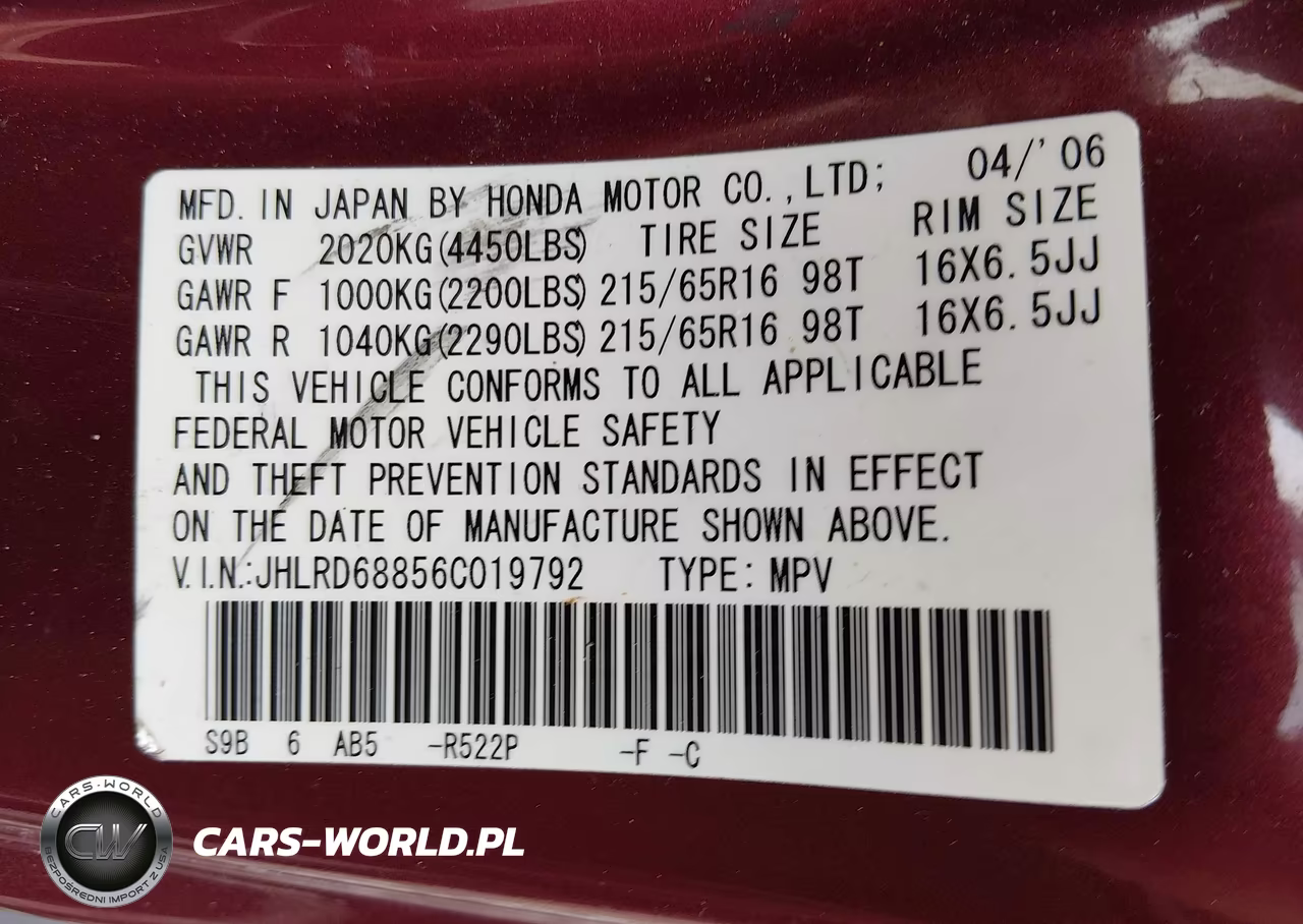 2006 Honda Cr-V Ex VIN:JHLRD68856C019792 - 9