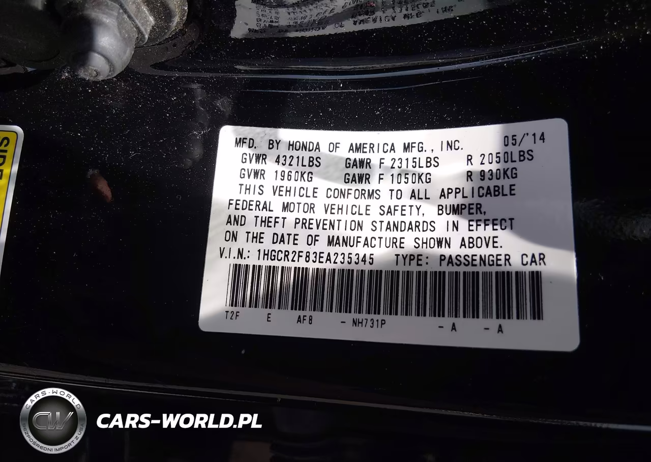 2014 Honda Accord Ex-L VIN:1HGCR2F83EA235345 - 9