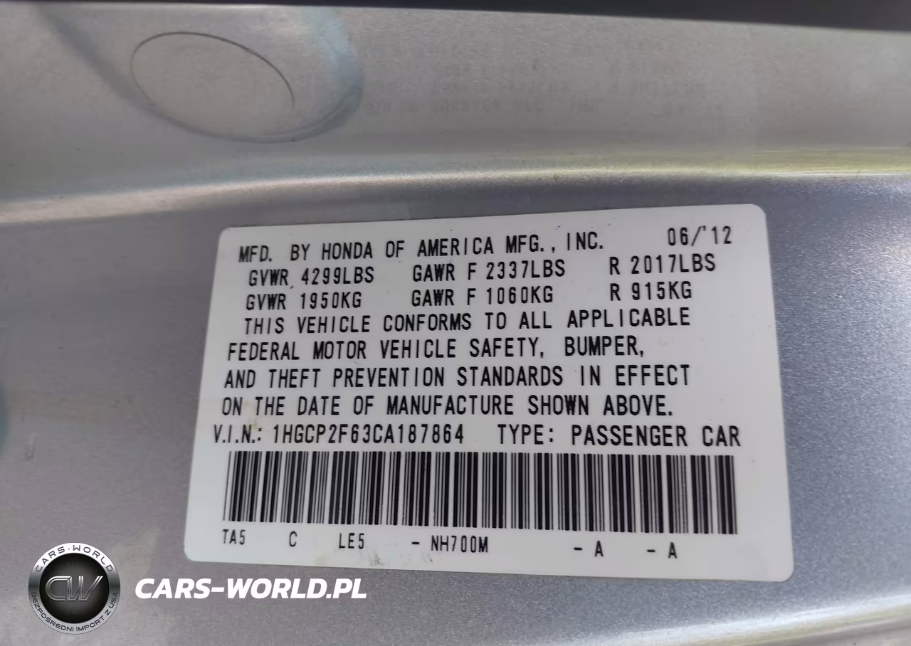 2012 Honda Accord 2.4 Se VIN:1HGCP2F63CA187864 - 9