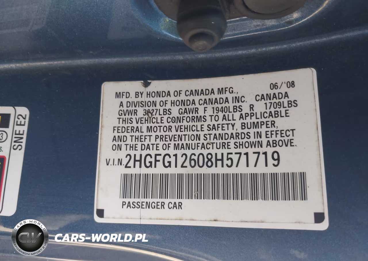 2008 Honda Civic Lx VIN:2HGFG12608H571719 - 9
