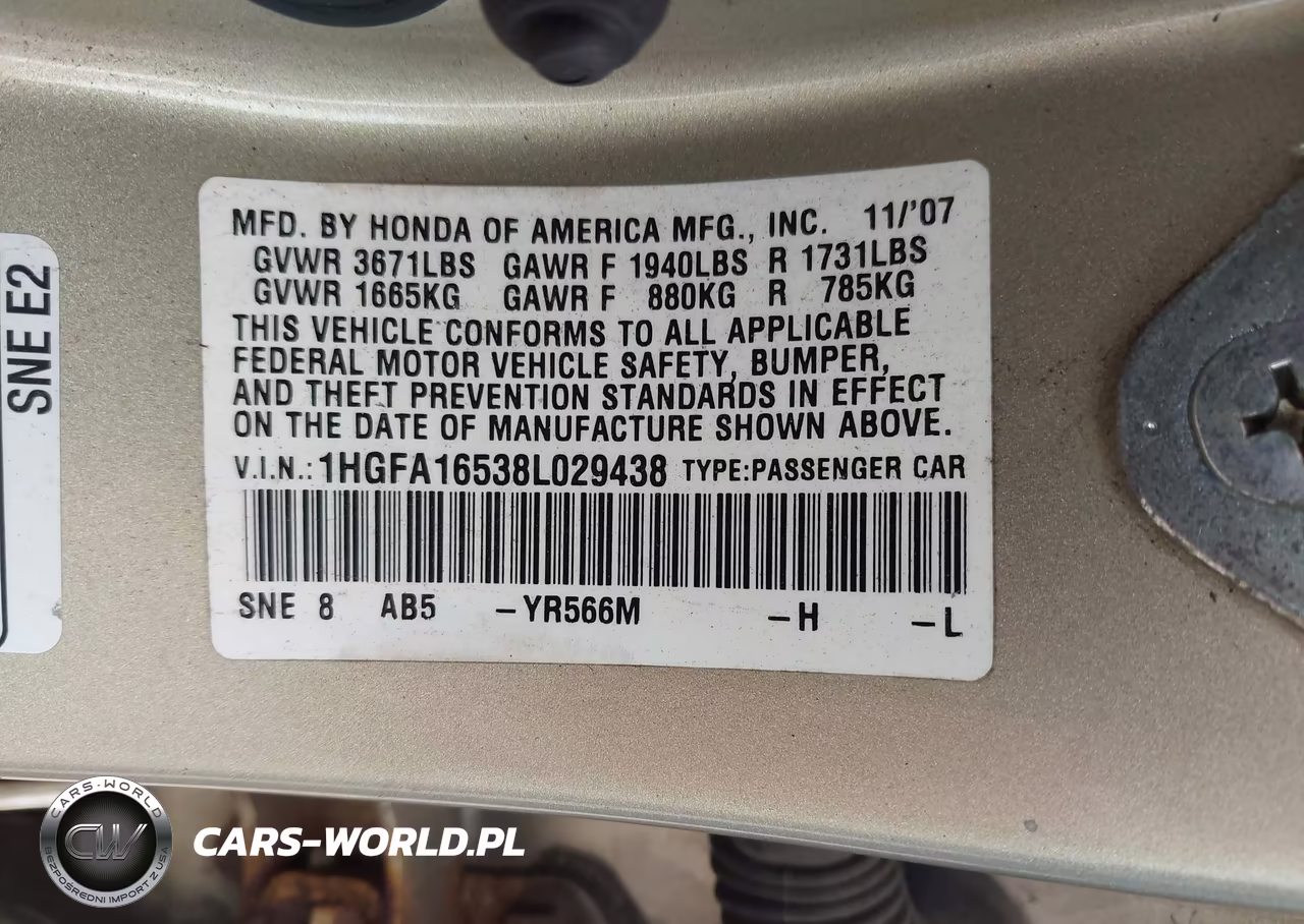 2008 Honda Civic Lx VIN:1HGFA16538L029438 - 9