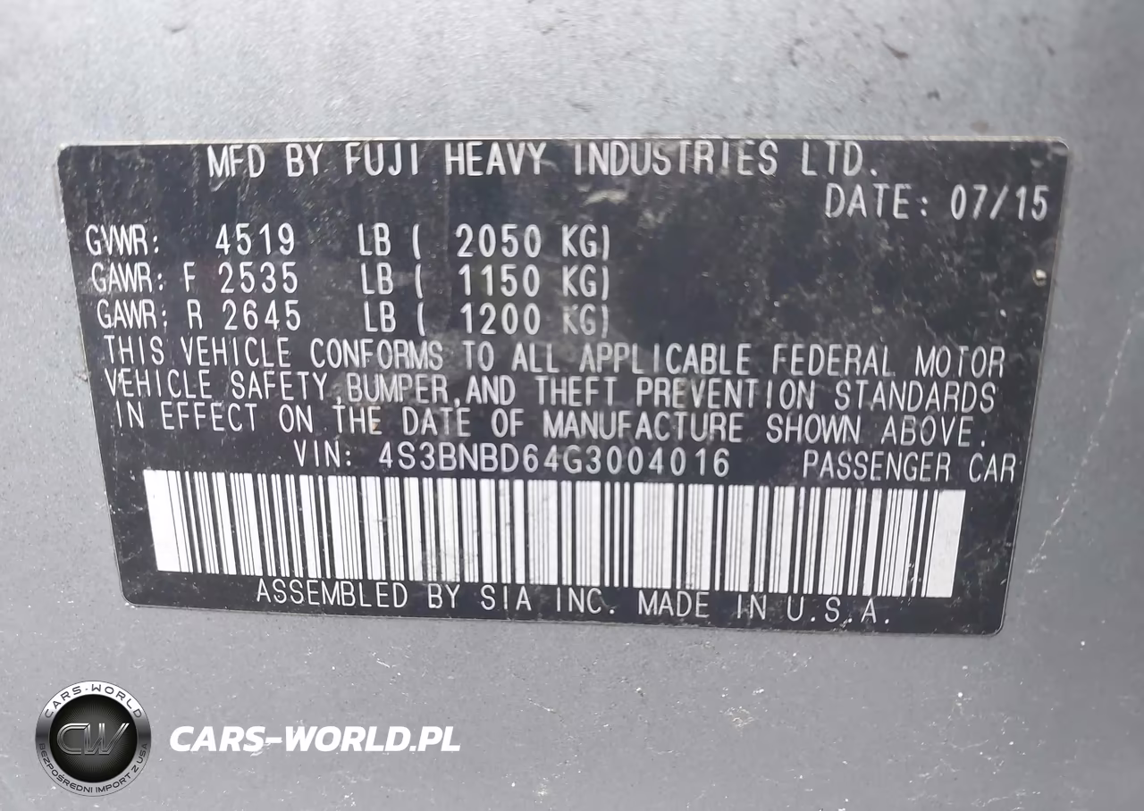 2016 Subaru Legacy 2.5I Premium VIN:4S3BNBD64G3004016 - 9