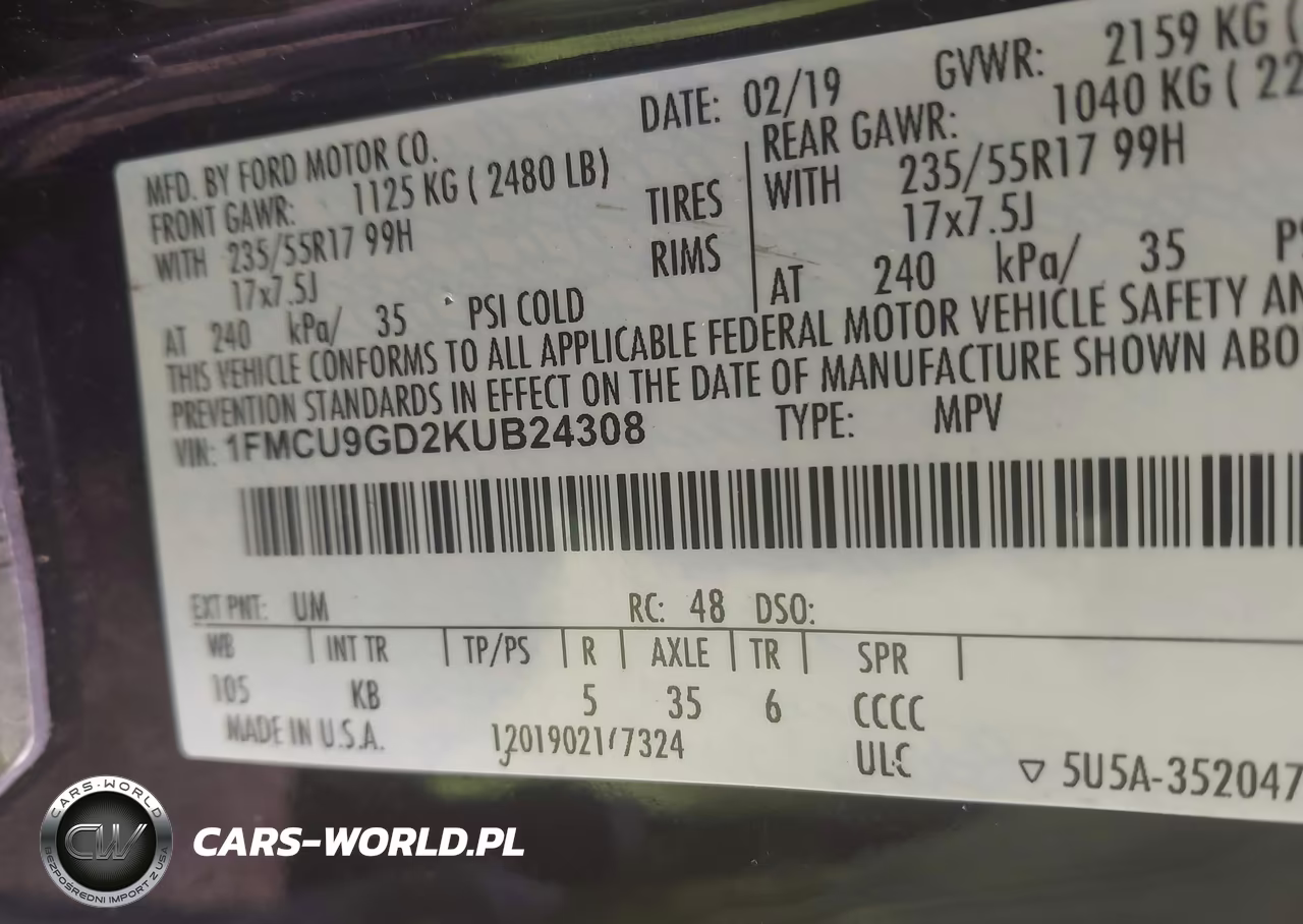 2019 Ford Escape Se VIN:1FMCU9GD2KUB24308 - 9