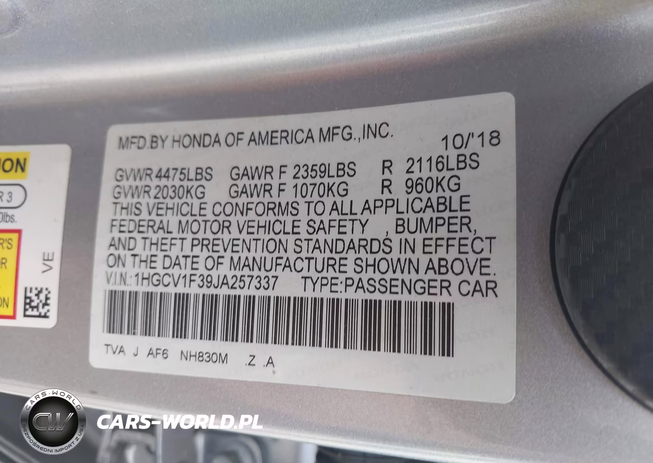 2018 Honda Accord Sport VIN:1HGCV1F39JA257337 - 9