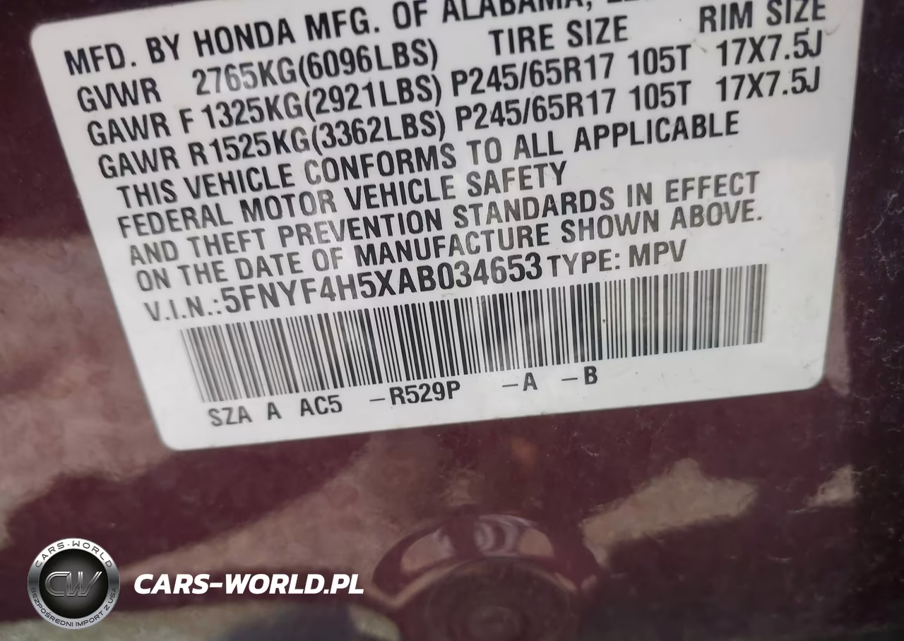 2010 Honda Pilot Ex-L VIN:5FNYF4H5XAB034653 - 9