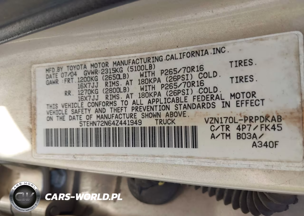 2004 Toyota Tacoma Base V6 VIN:5TEHN72N64Z441949 - 9