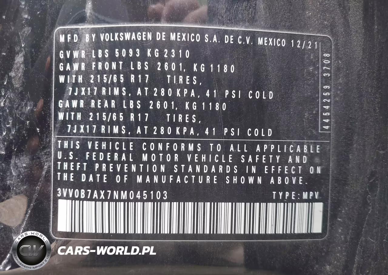 2022 Volkswagen Tiguan 2.0T S VIN:3VV0B7AX7NM045103 - 9
