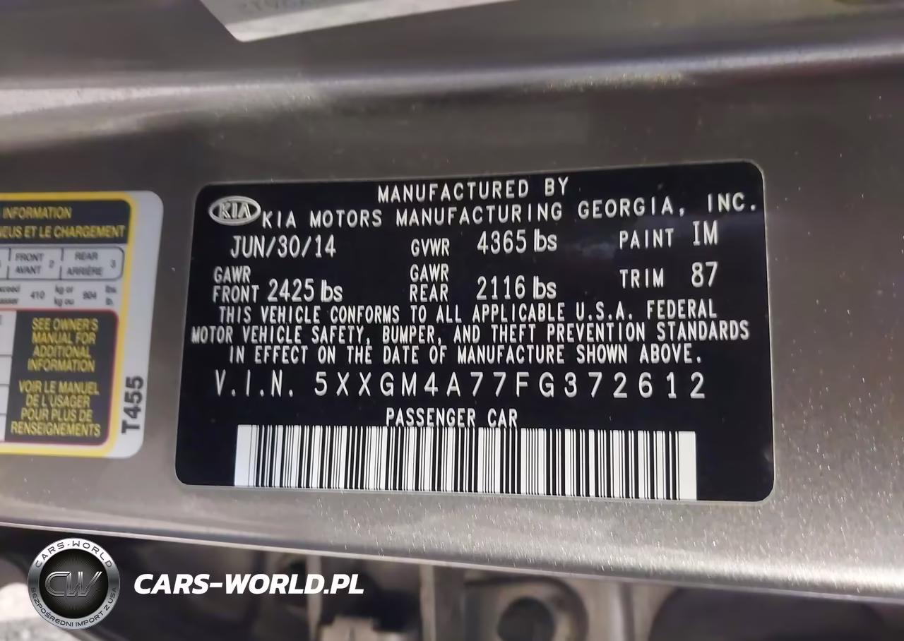 2015 Kia Optima Lx VIN:5XXGM4A77FG372612 - 9
