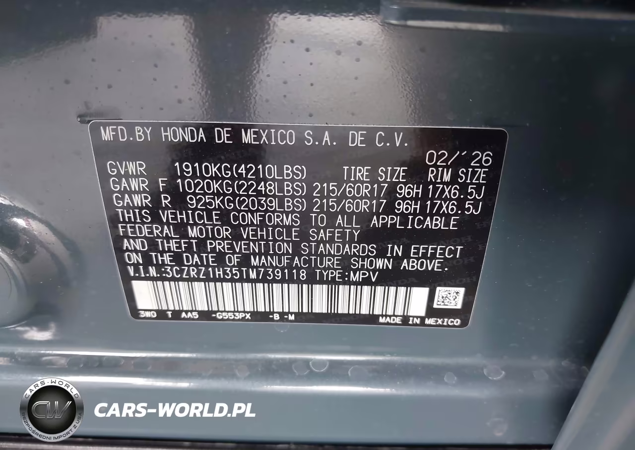 2026 Honda Hr-V 2Wd Lx VIN:3CZRZ1H35TM739118 - 9
