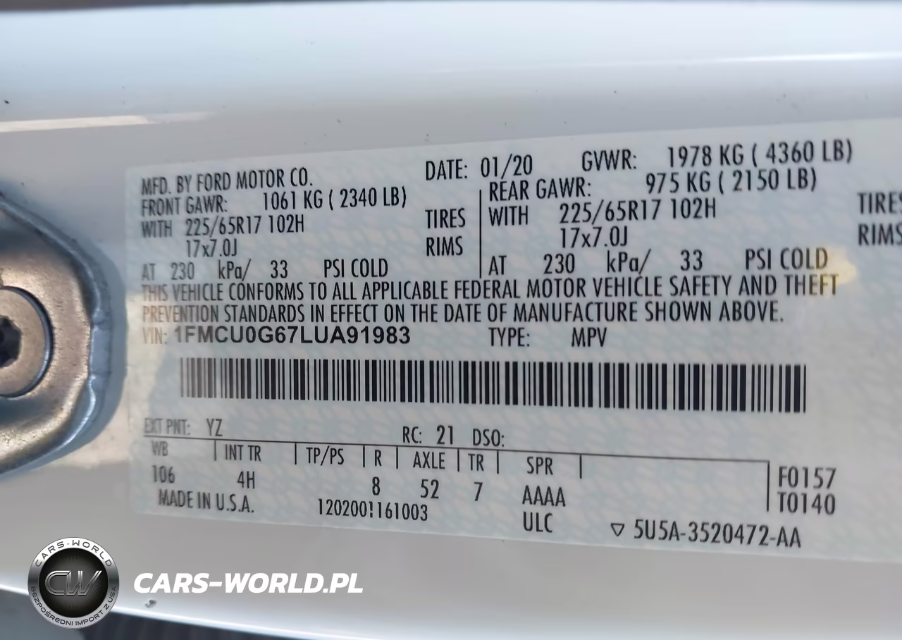 2020 Ford Escape Se VIN:1FMCU0G67LUA91983 - 9