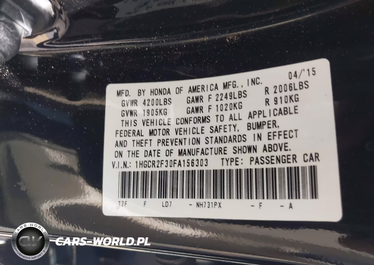 2015 Honda Accord Lx VIN:1HGCR2F30FA156303 - 9