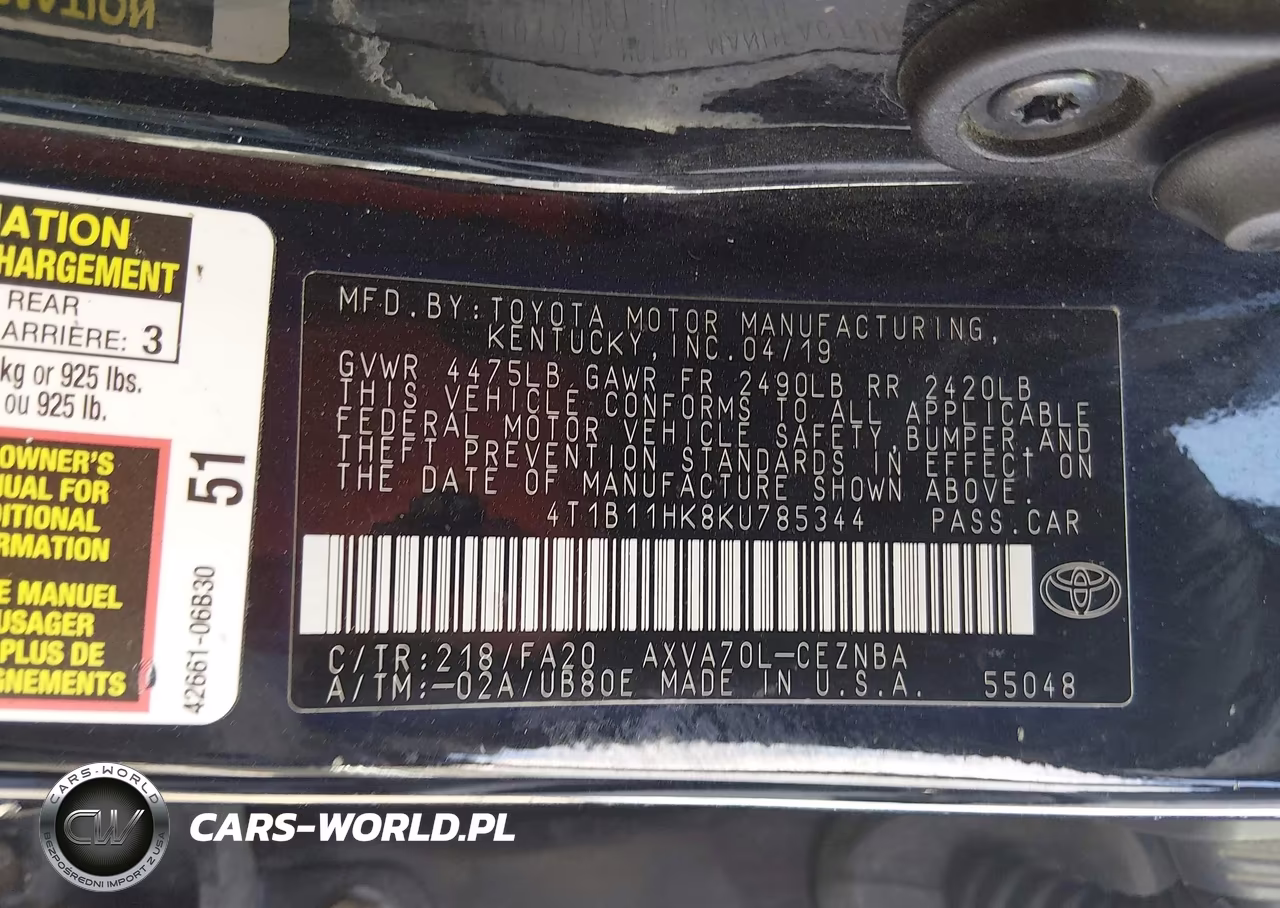 2019 Toyota Camry Le VIN:4T1B11HK8KU785344 - 9