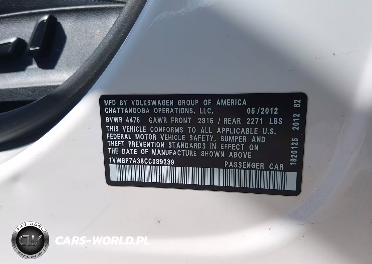 2012 Volkswagen Passat 2.5L Se VIN:1VWBP7A38CC089239 - 9
