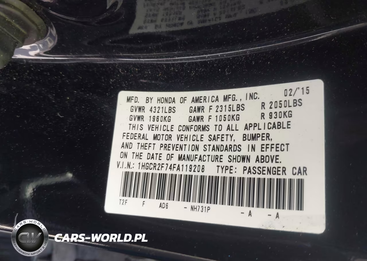 2015 Honda Accord Ex VIN:1HGCR2F74FA119208 - 9