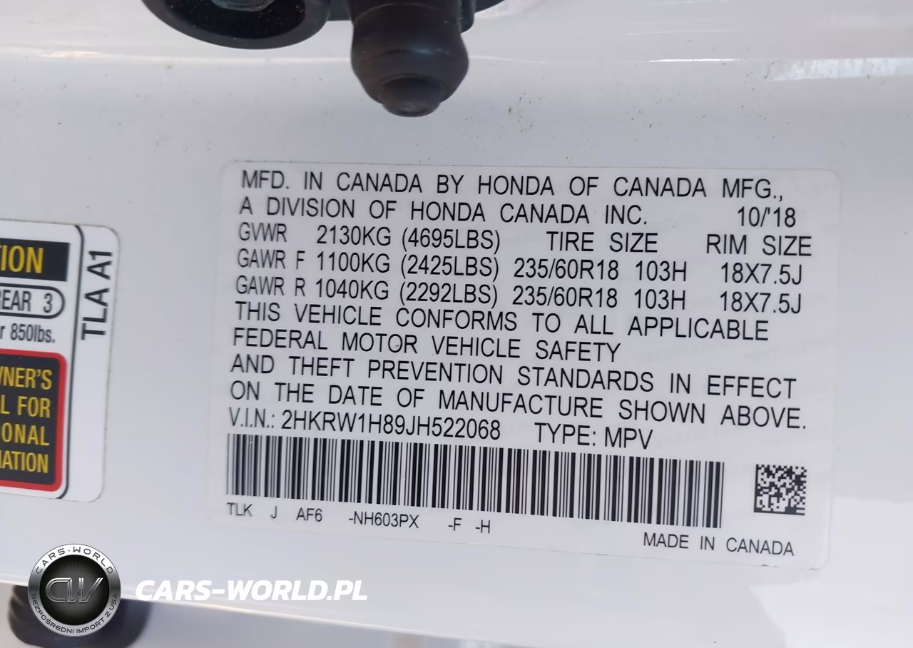 2018 Honda Cr-V Ex-L-Ex-L Navi VIN:2HKRW1H89JH522068 - 9