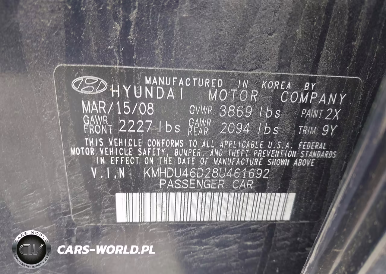 2008 Hyundai Elantra Gls-Se VIN:KMHDU46D28U461692 - 9