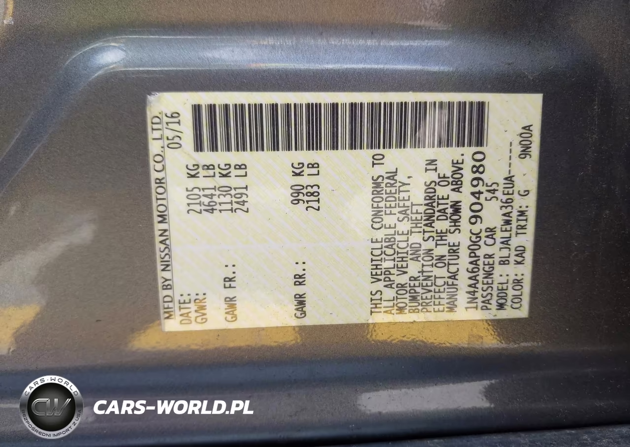 2016 Nissan Maxima 3.5 Sl VIN:1N4AA6AP0GC904980 - 9