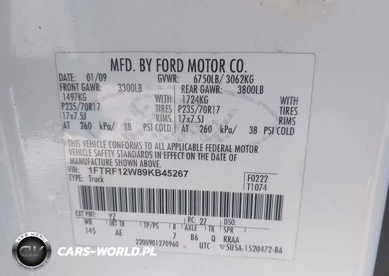 2009 Ford F-150 Stx-Xl-Xlt VIN:1FTRF12W89KB45267 - 9