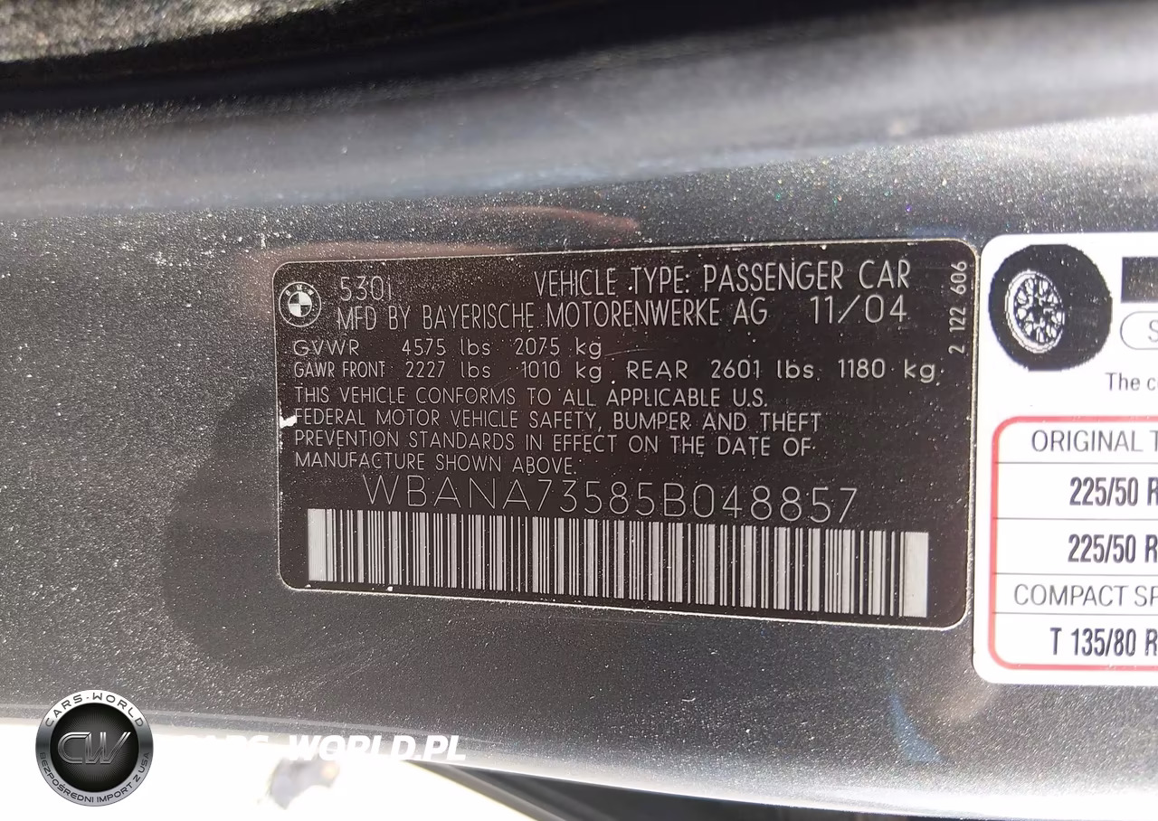 2005 BMW 530I VIN:WBANA73585B048857 - 9