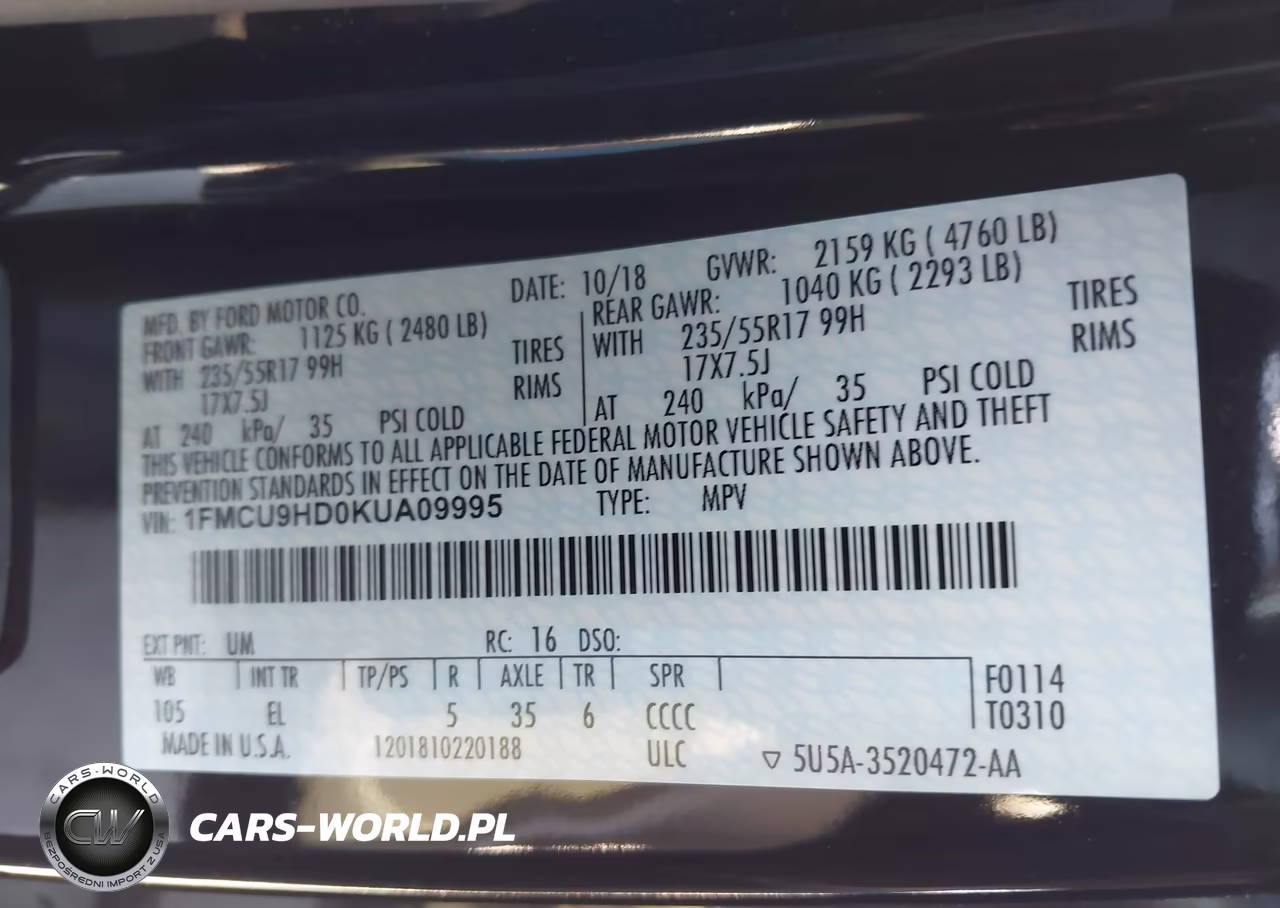 2019 Ford Escape Sel VIN:1FMCU9HD0KUA09995 - 9