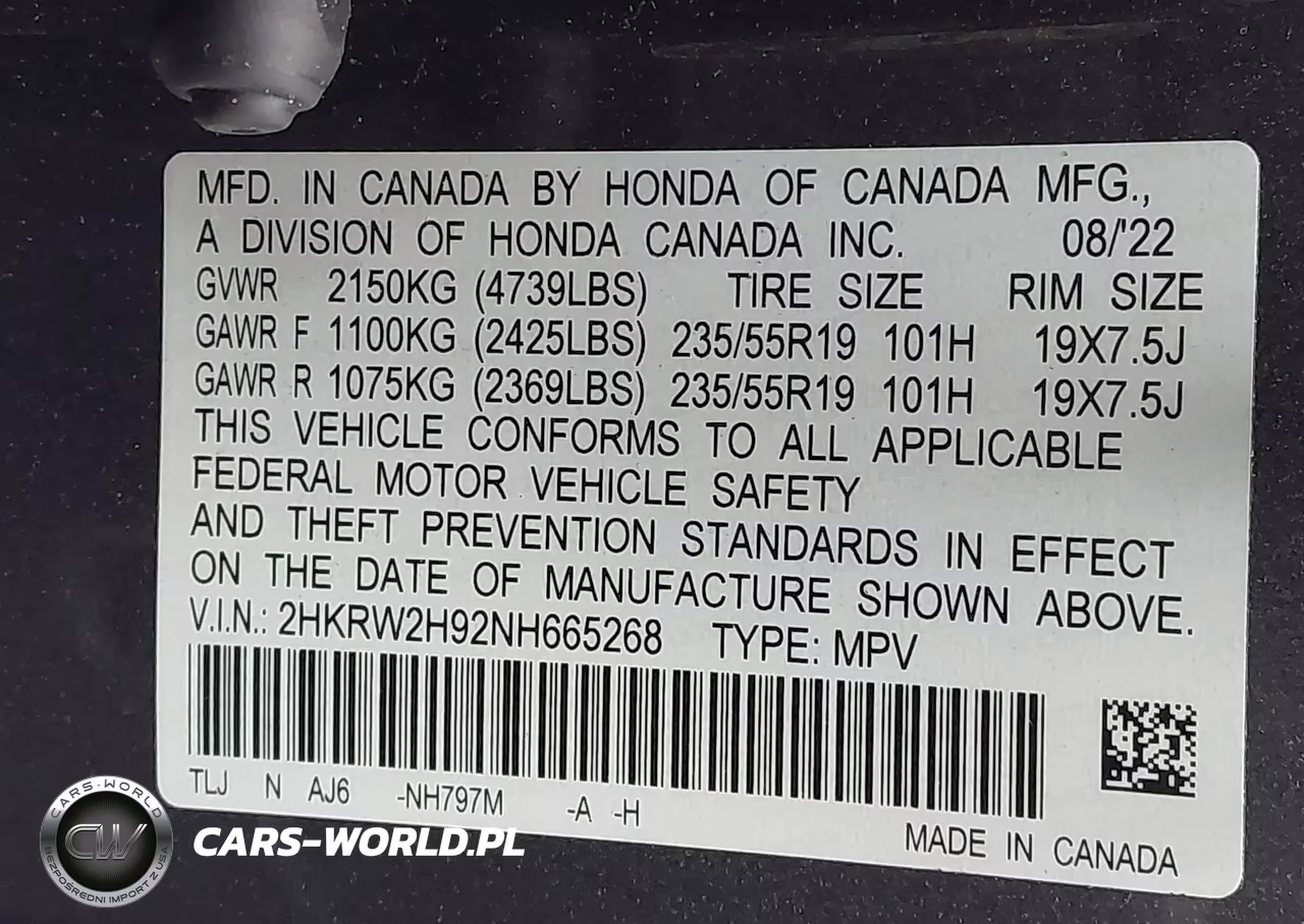 2022 Honda Cr-V Awd Touring VIN:2HKRW2H92NH665268 - 9