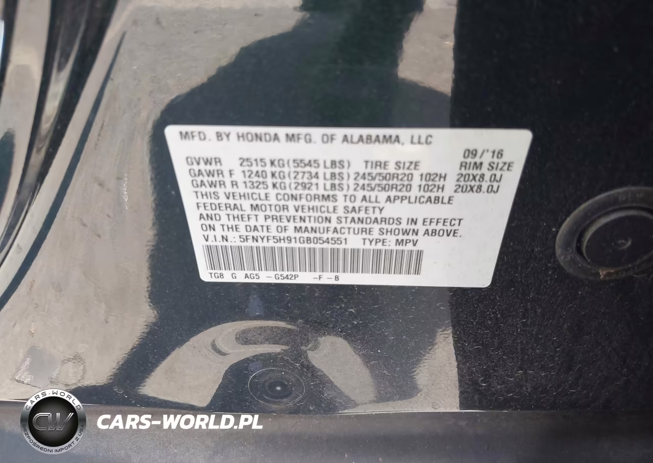 2016 Honda Pilot Touring VIN:5FNYF5H91GB054551 - 9