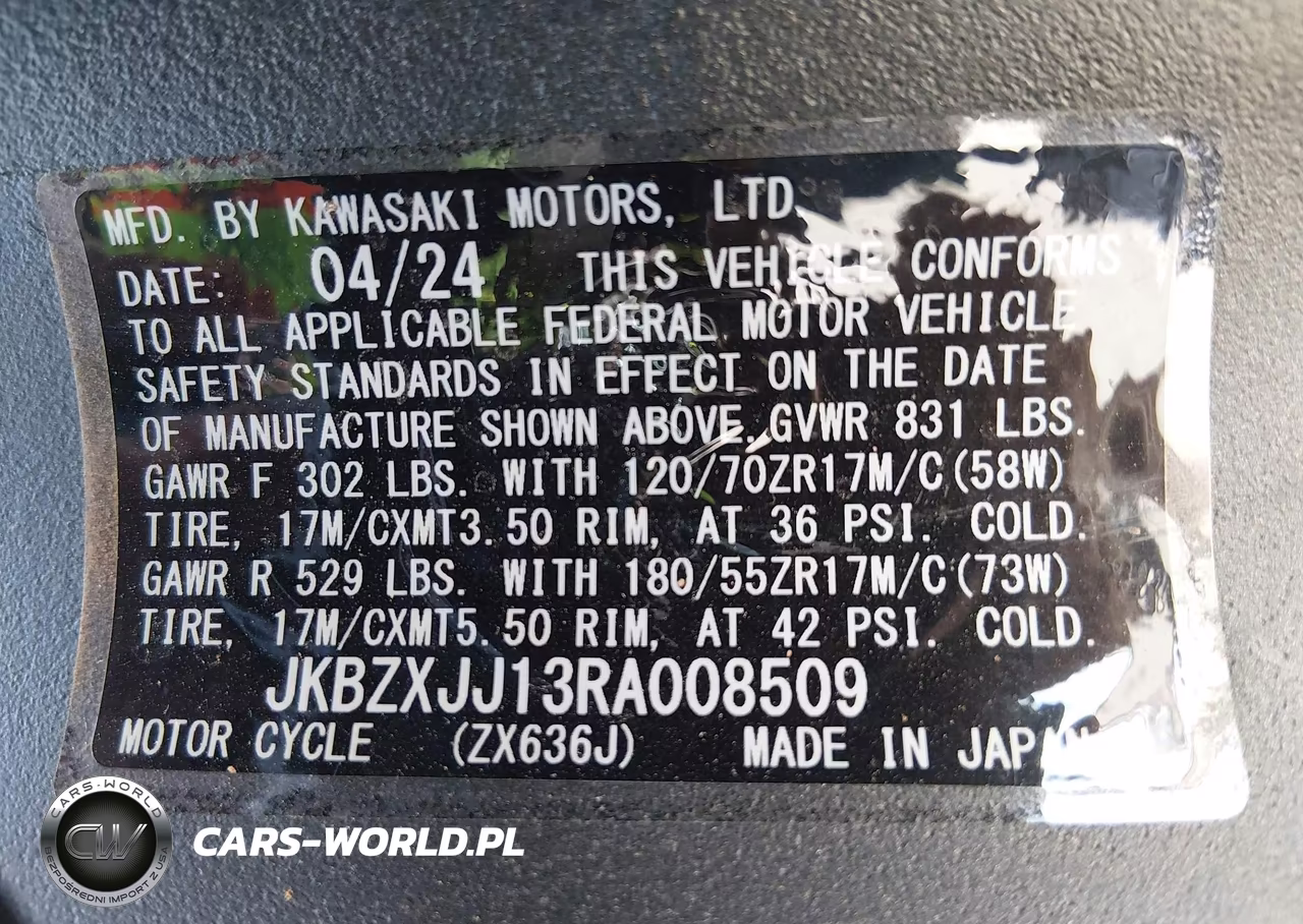 2024 Kawasaki Zx636 K VIN:JKBZXJJ13RA008509 - 10
