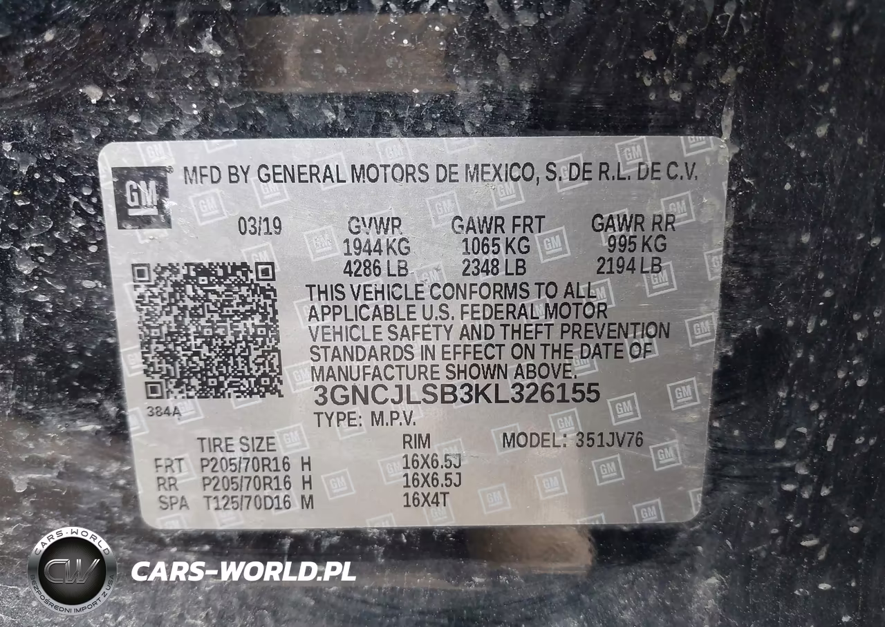 2019 Chevrolet Trax Lt VIN:3GNCJLSB3KL326155 - 9