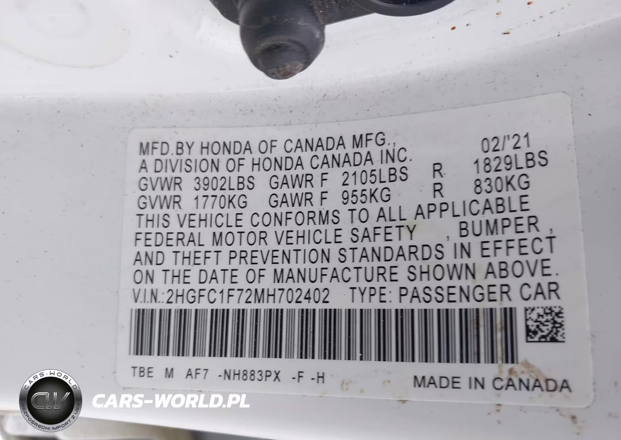 2021 Honda Civic Ex-L VIN:2HGFC1F72MH702402 - 9