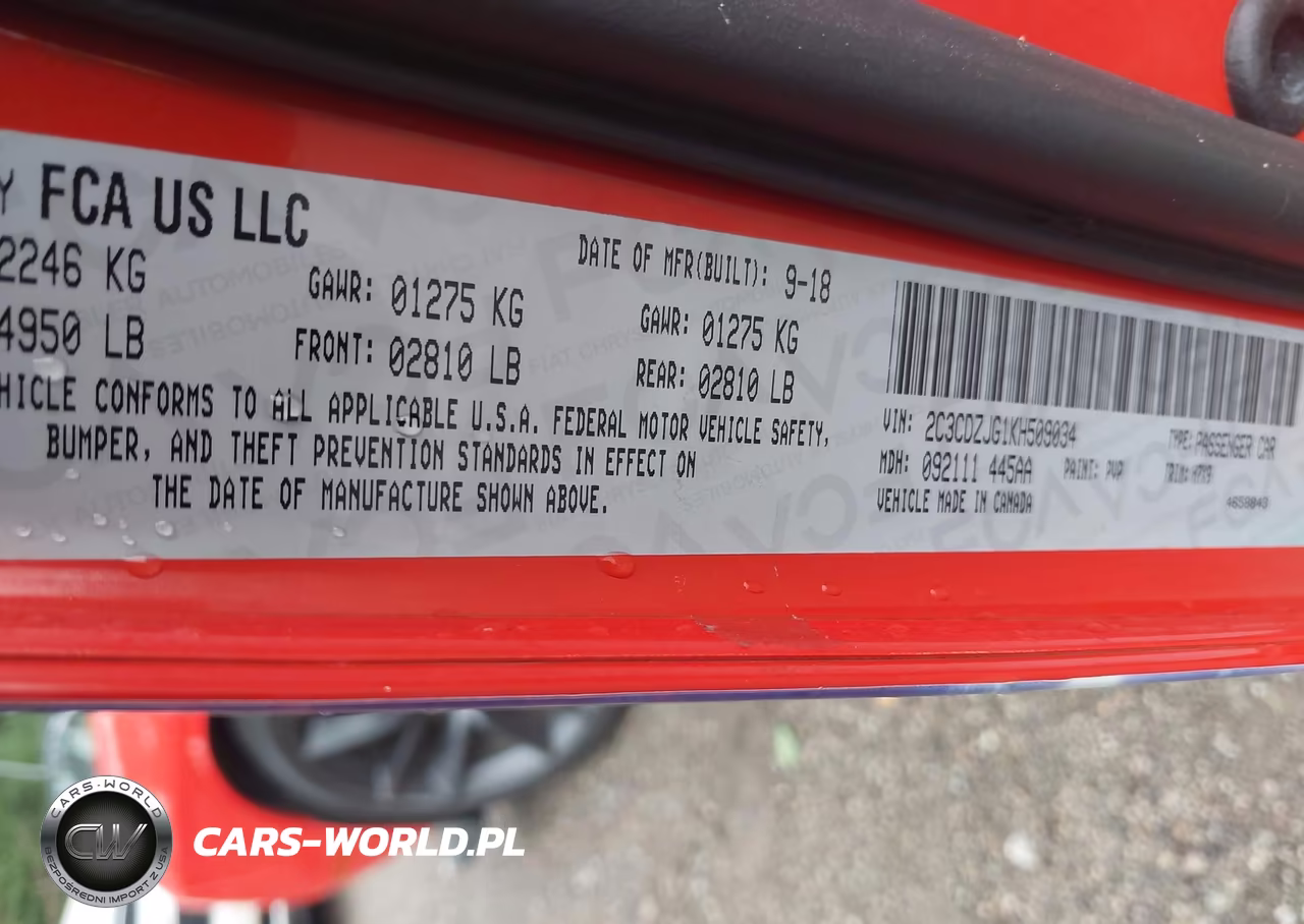 2019 Dodge Challenger Gt VIN:2C3CDZJG1KH509034 - 9